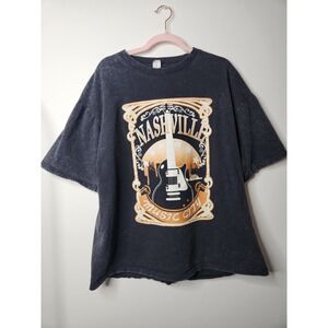 Nashville Music‎ City Graphic T Shirt Vintage Washed Black XL